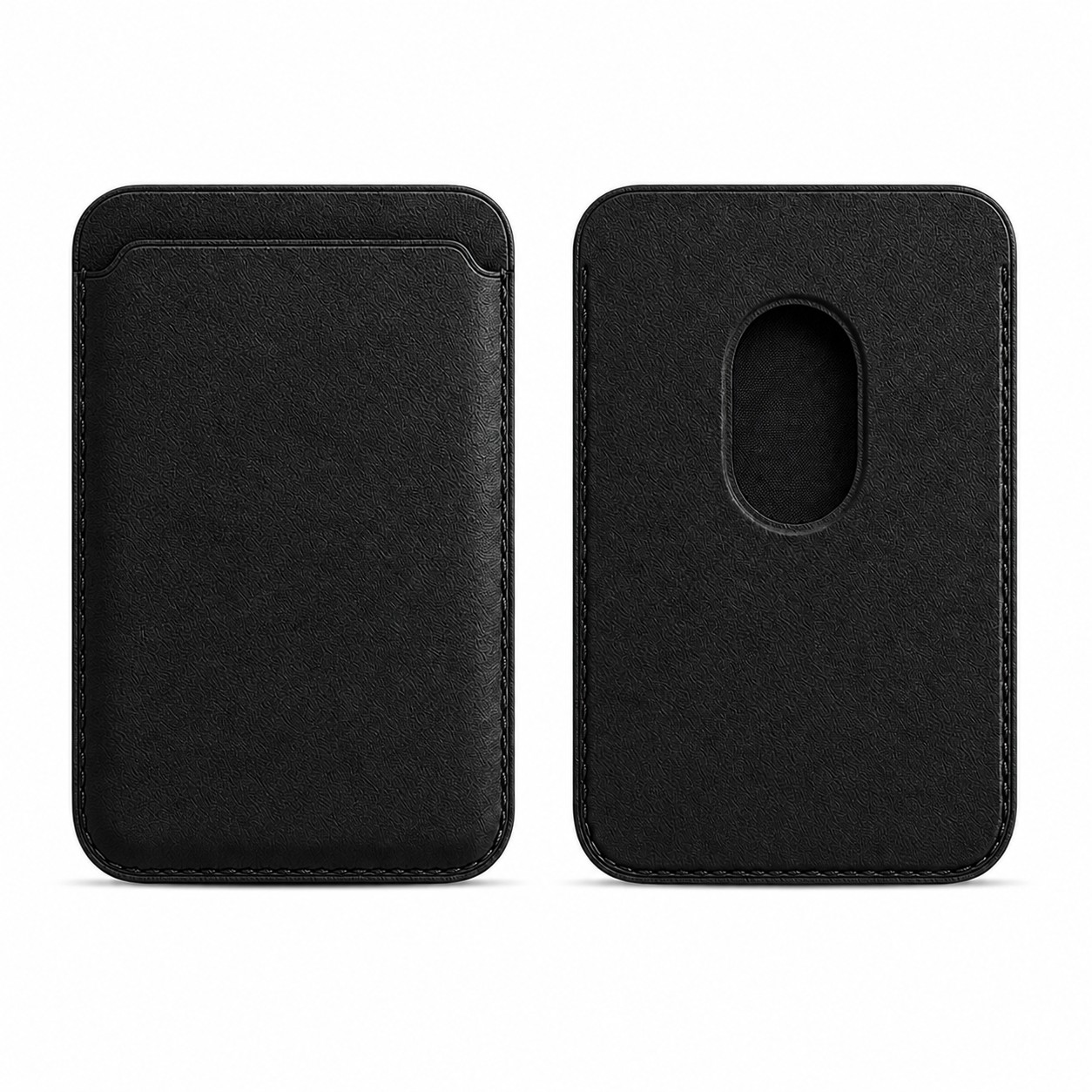 Magnetic Leather Phone Card Wallet — Black