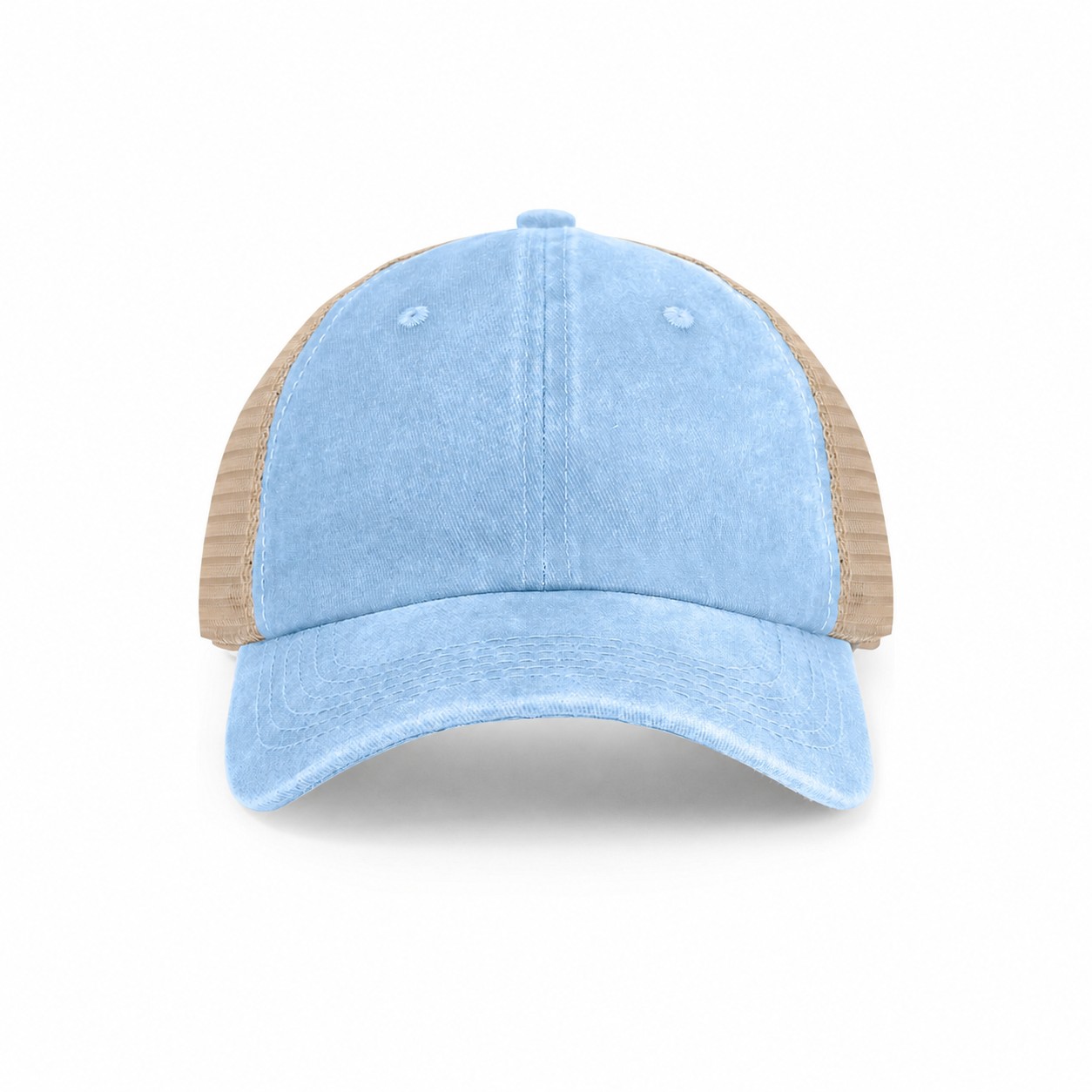 Pigment Dyed Mesh Trucker Cap — Light Blue/Khaki Beige
