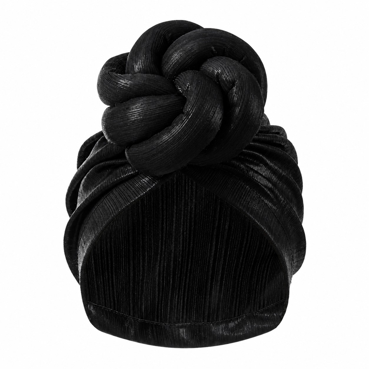Ice Silk Shiny Knot Turban Hat — Black