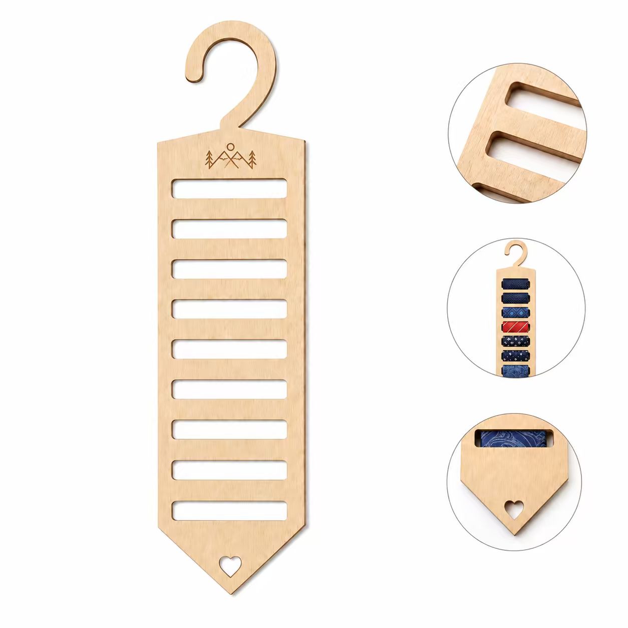 Nine Slot Wooden Necktie Hanger