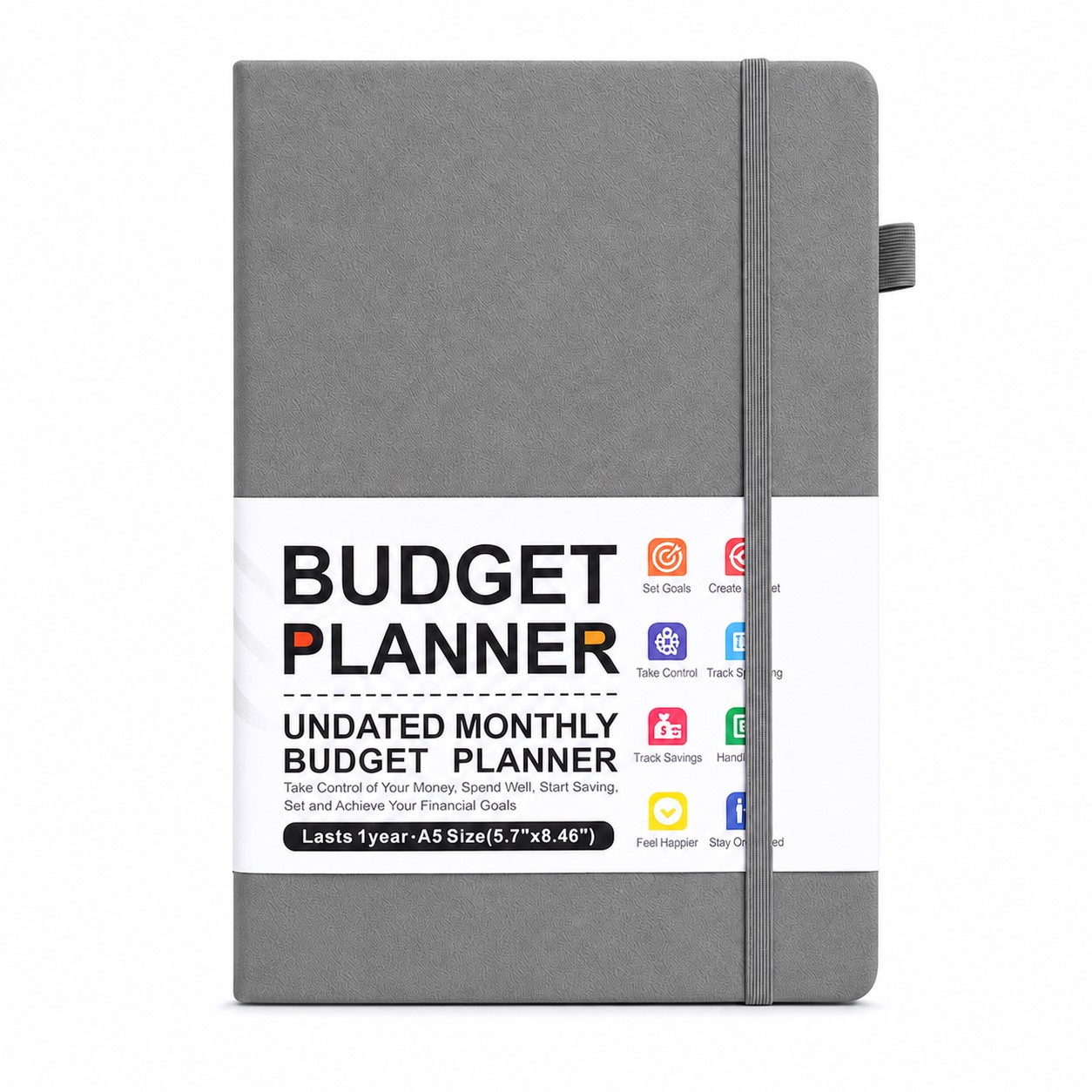 A5 Leather Budget Planner Journal — Gray