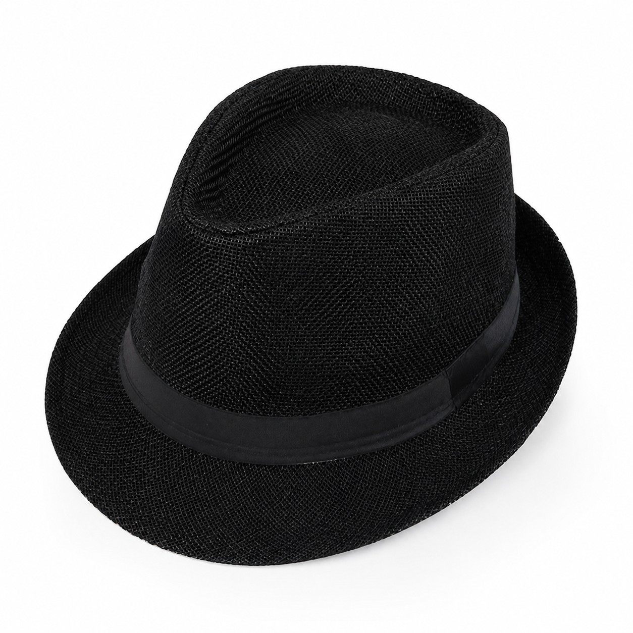 Polyester Short Brim Fedora Hat — Black
