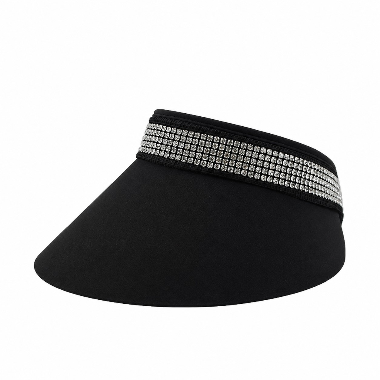Jeweled Polyester Sun Visor Hat — Black