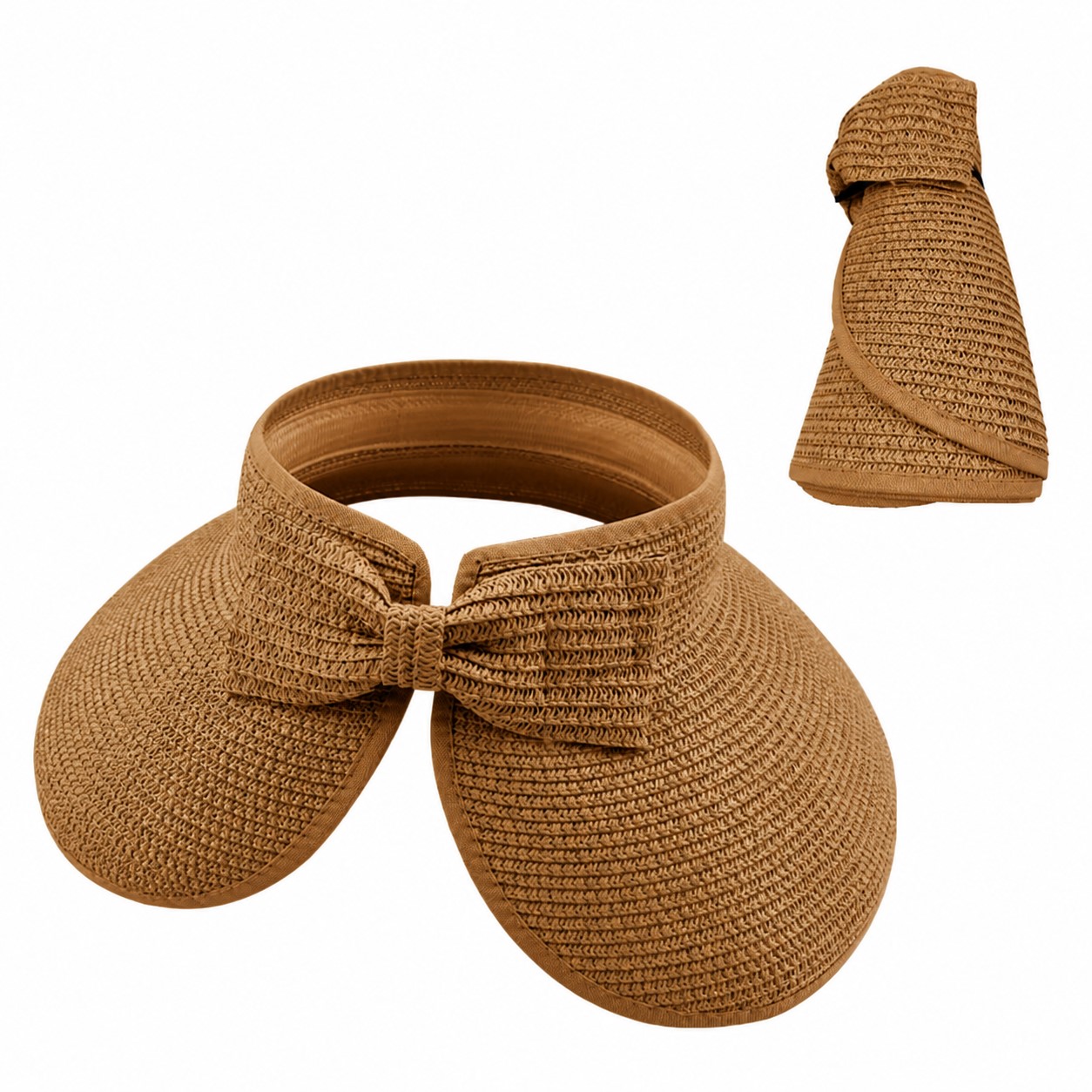 Roll Up Bow Sun Visor — Light Brown