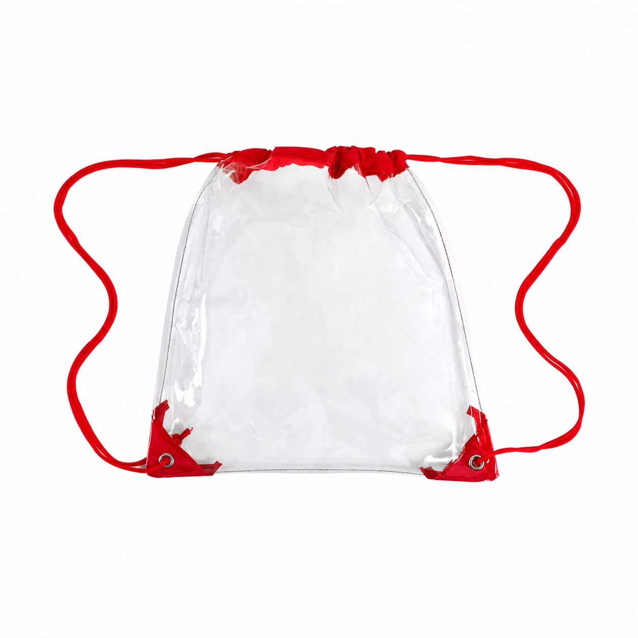 PVC And 210D Polyester Clear Drawstring Bag — Red