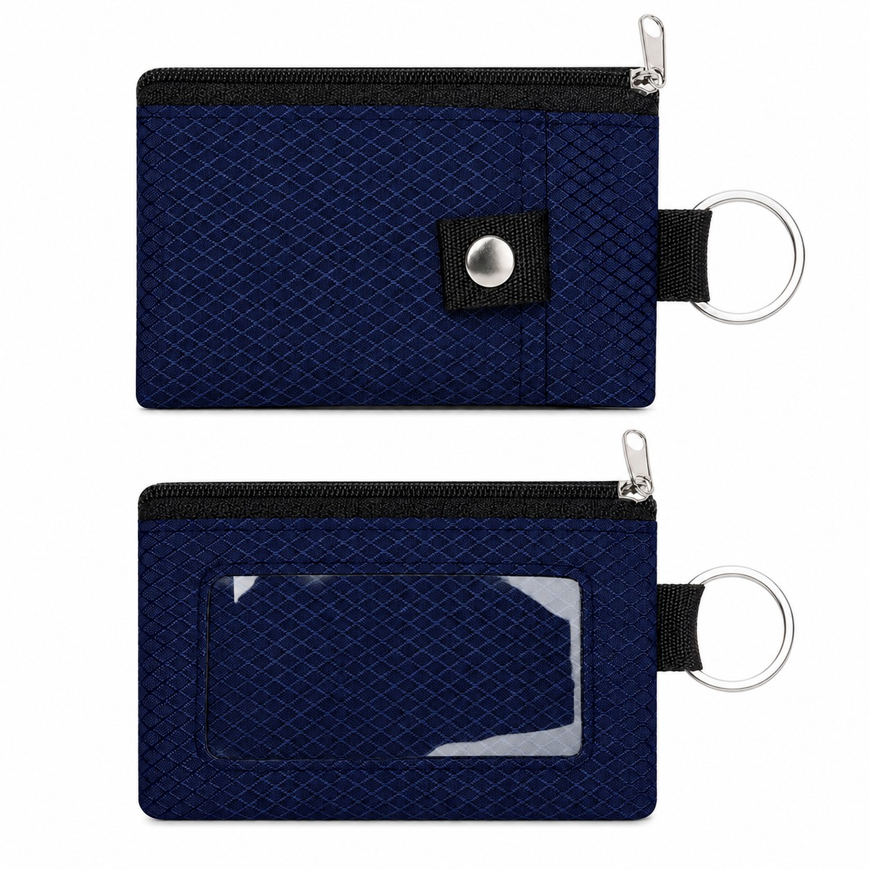 RFID Blocking PU Wallet With Key Ring — Dark Blue