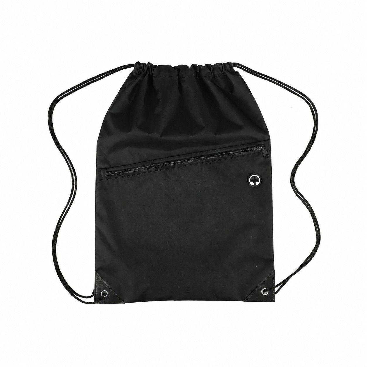 Nylon Zipper Pocket Drawstring Bag — Black