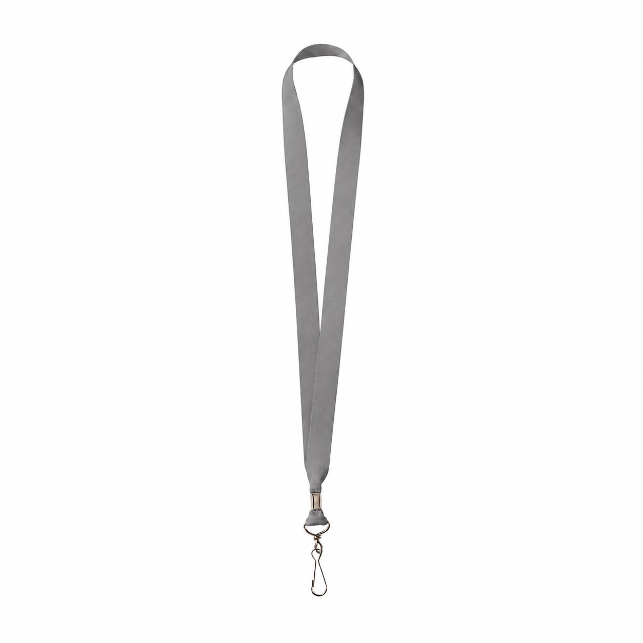 Metal Crimp Polyester Satin Lanyard — Gray