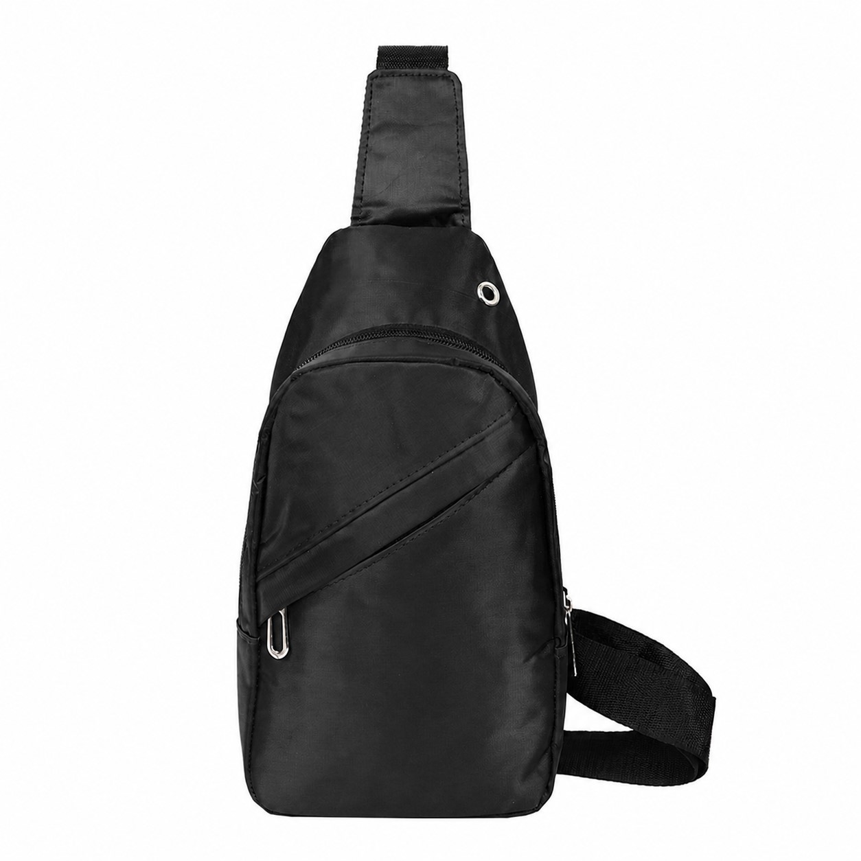 Crossbody Sling Bag With Zippered Pockets — Black