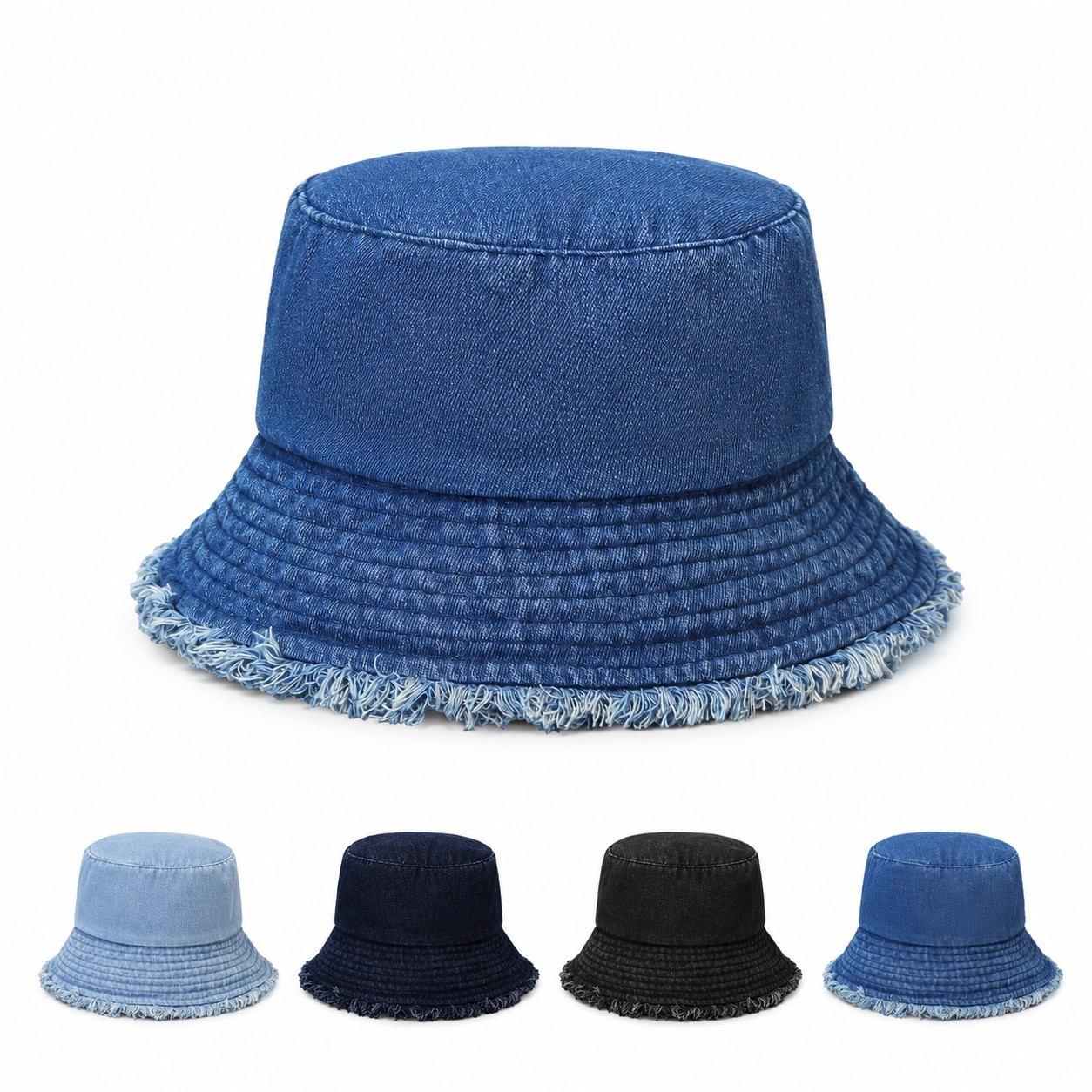 Denim Frayed Bucket Sun Hat