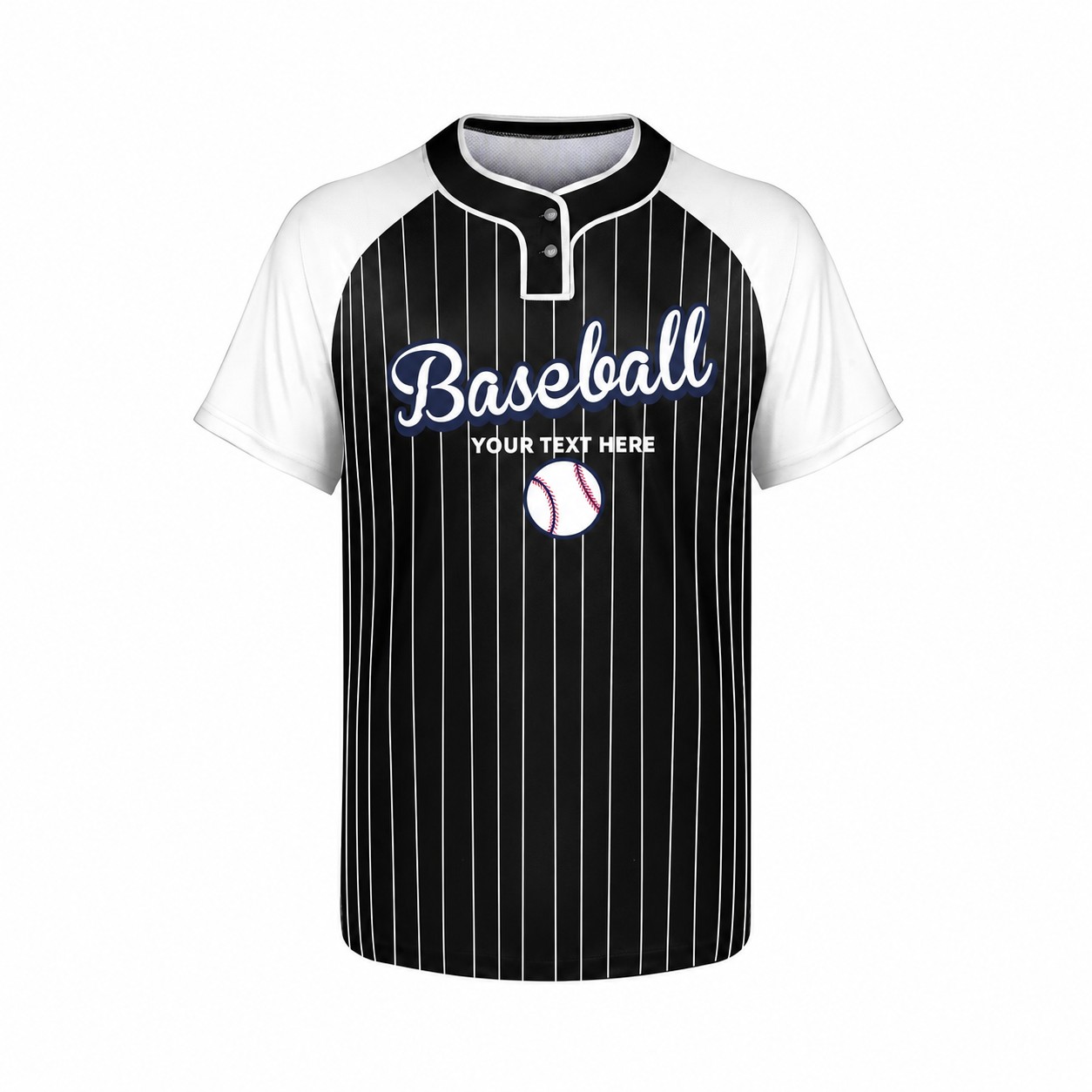Two-Button Polyester Baseball Jersey — Black