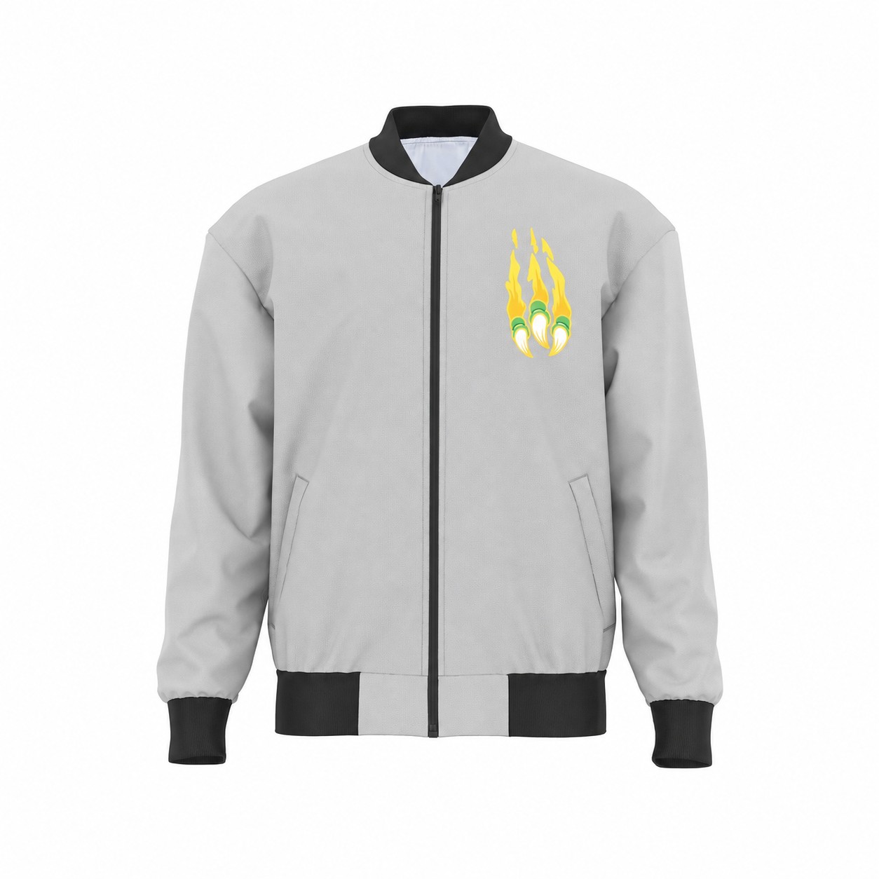 Polyester Smooth Surface Bomber Jacket — Silver