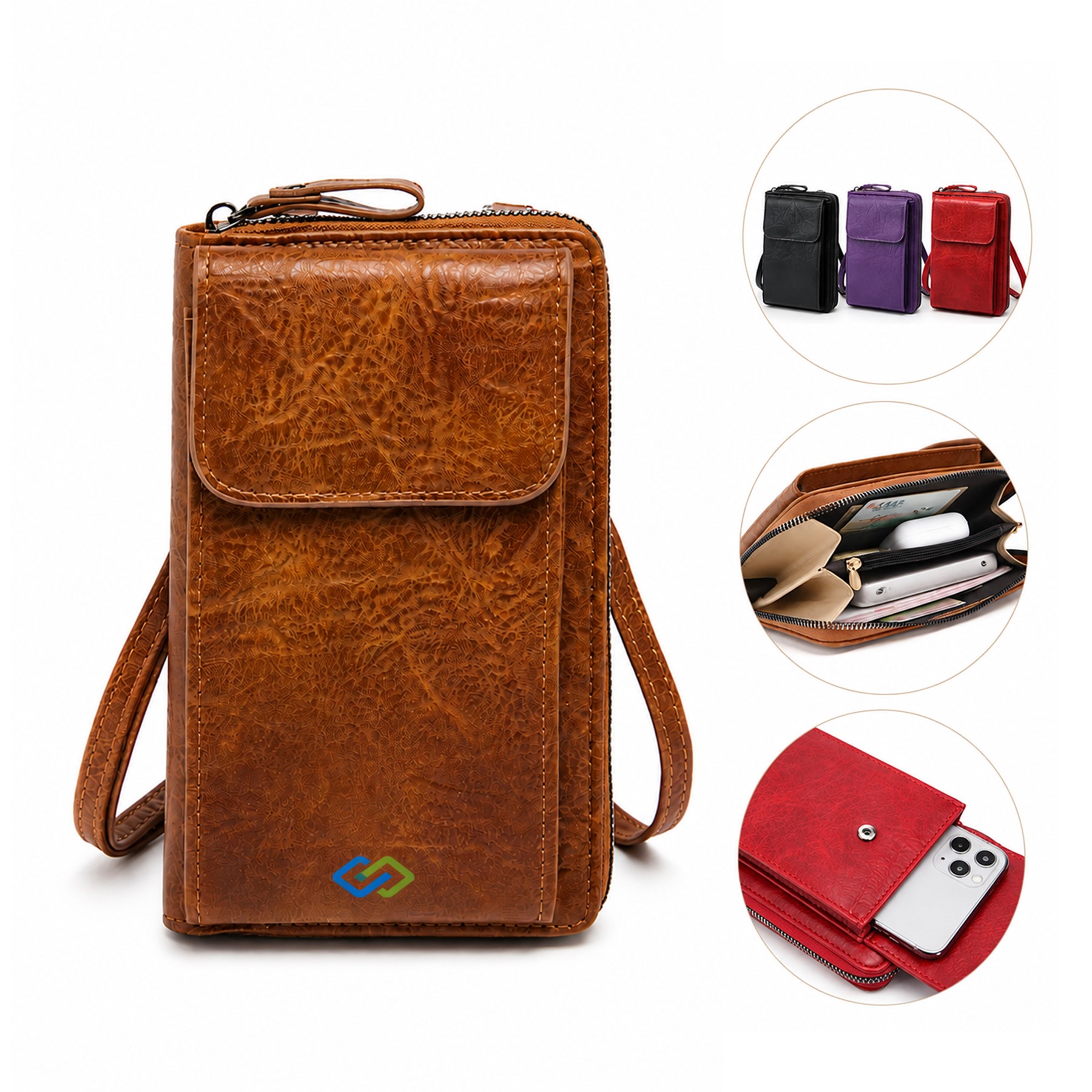 Floral Faux Leather Crossbody Wallet