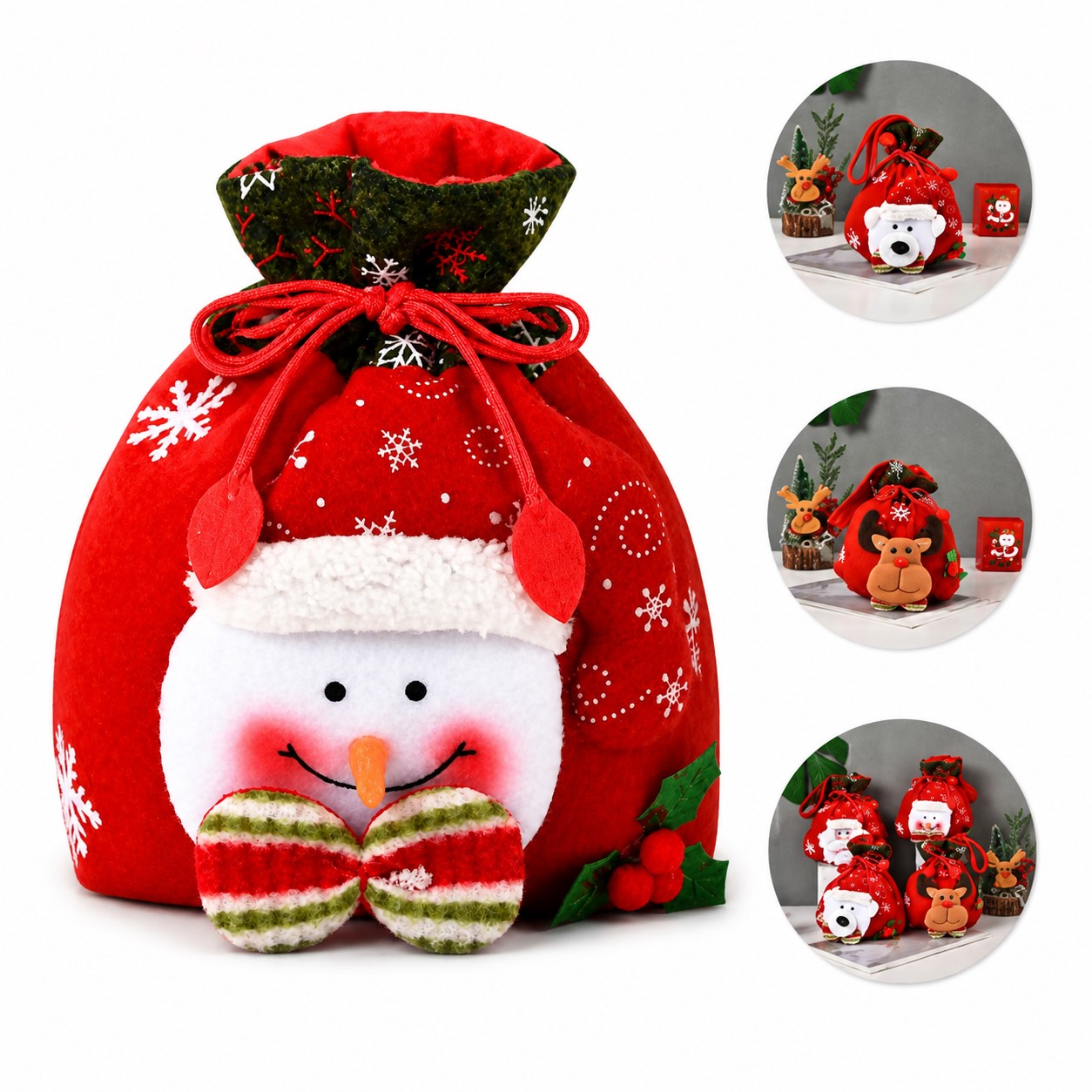 Snowman Polyester Drawstring Gift Pouch — view 1