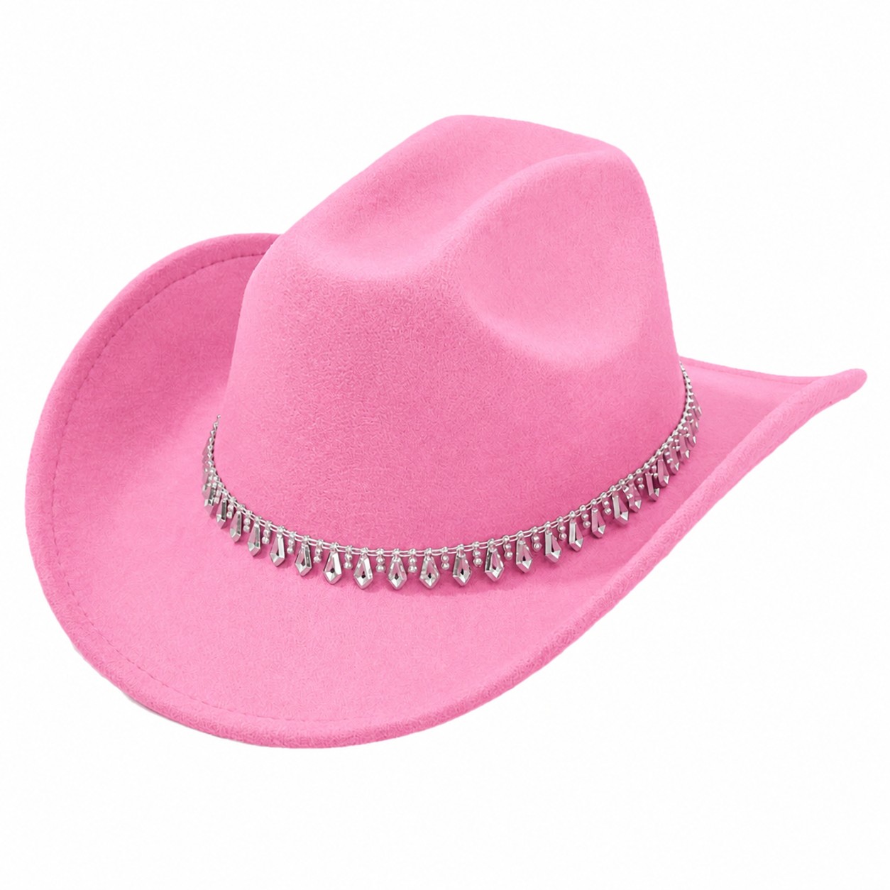 Rhinestone Band Polyester Cowboy Hat — Pink