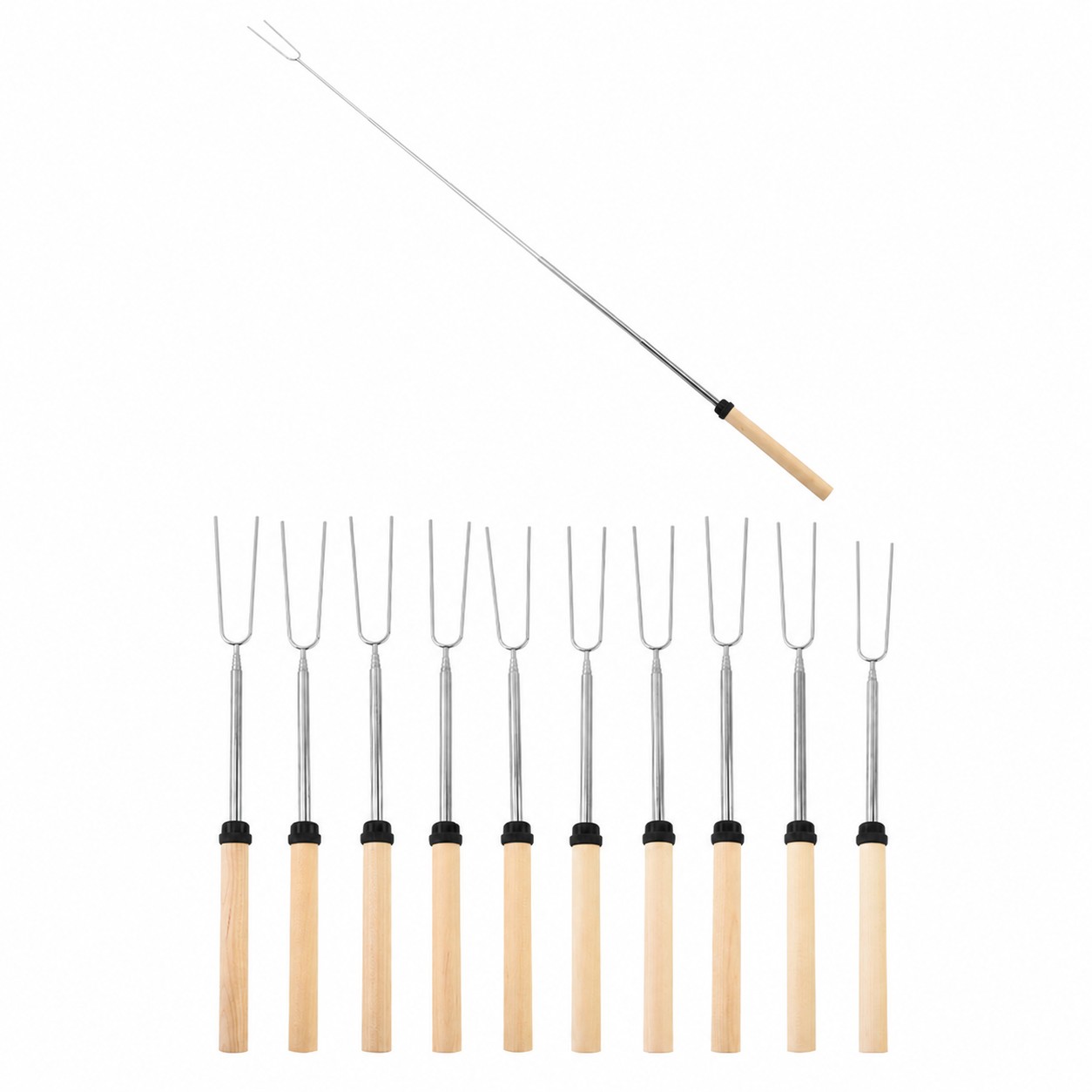 Five Piece Telescopic Roasting Fork Set — Black