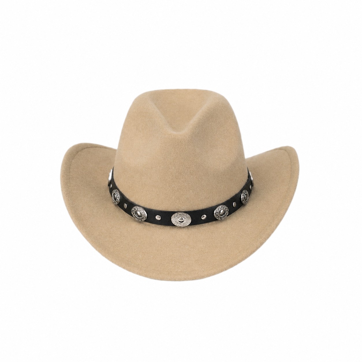 Concho Band Polyester Cowboy Hat — Khaki Beige