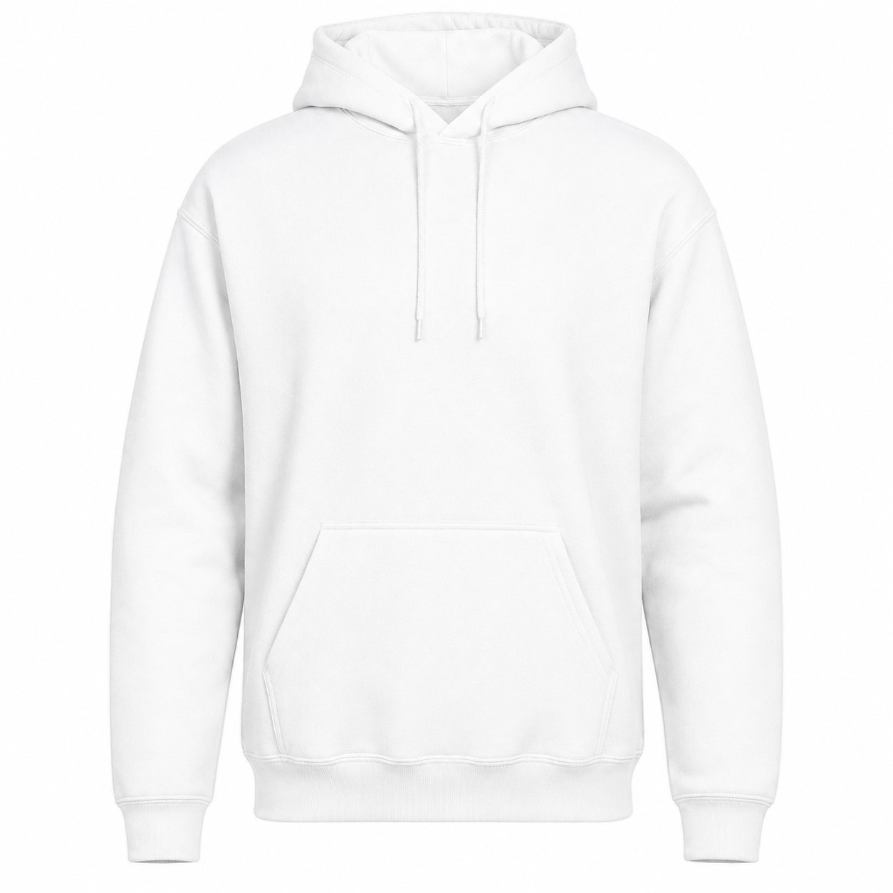 Cotton Polyester Blend Pullover Hooded Sweatshirt — White