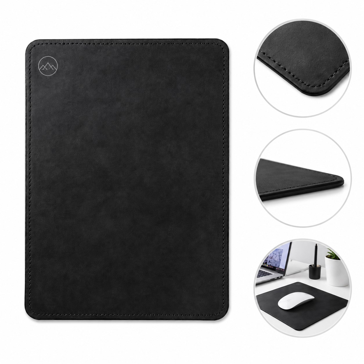 Stitched Rectangular PU Leather Mouse Pad