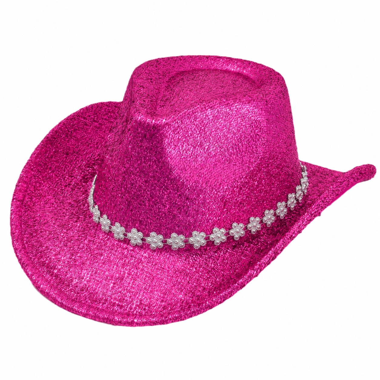 Polyester Flower Band Cowboy Hat — Magenta Pink