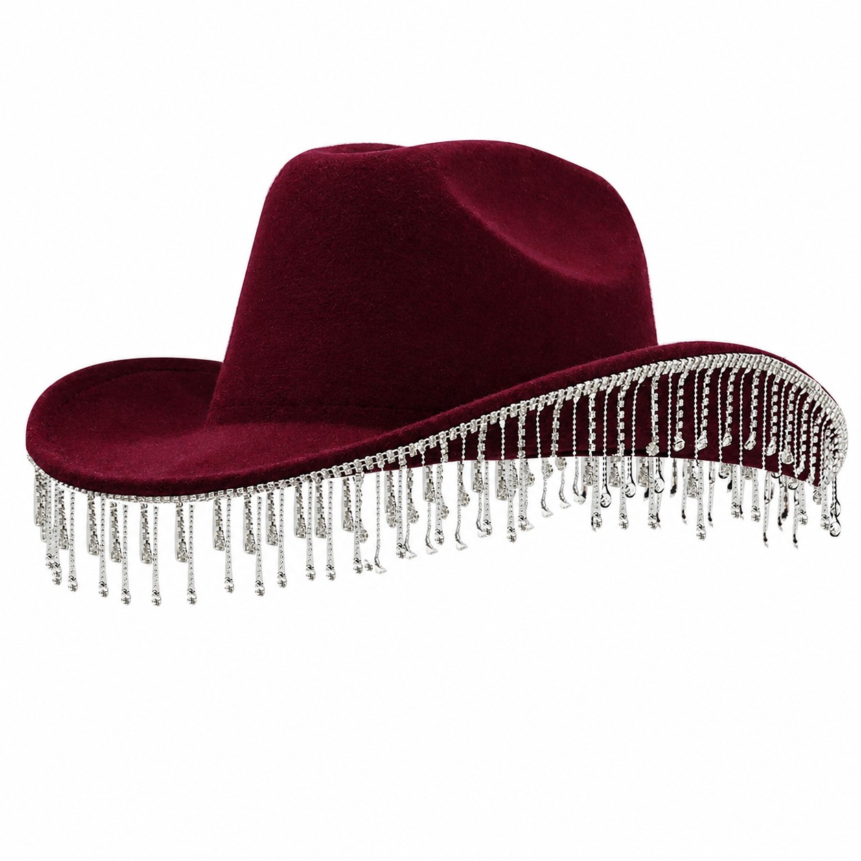 Polyester Rhinestone Cowboy Hat — Wine Red