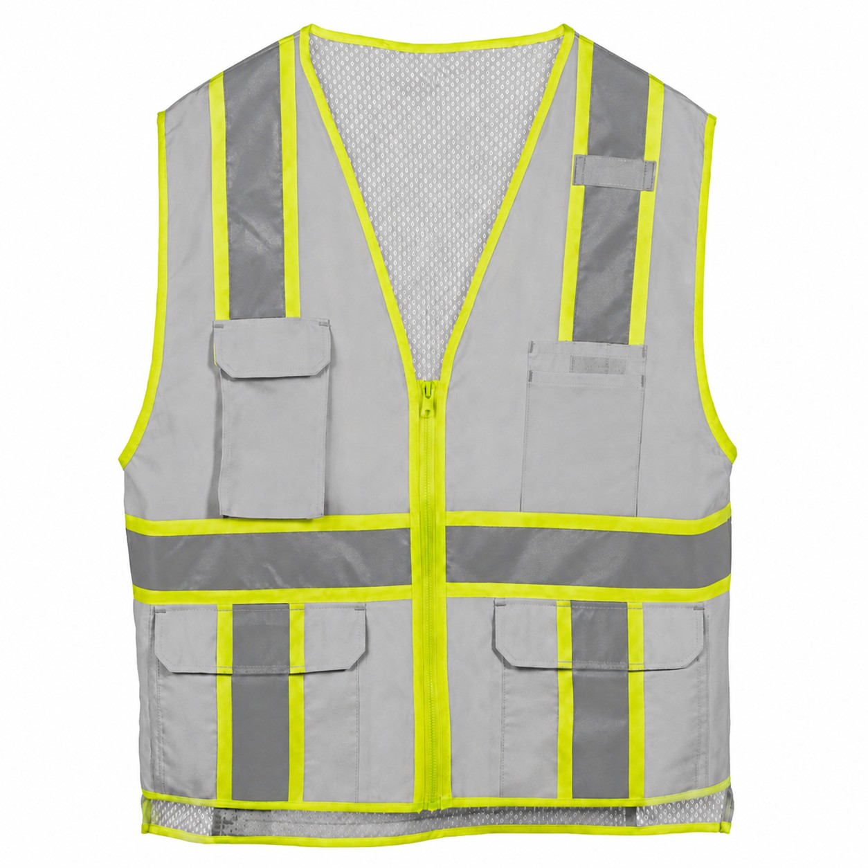 Full Zip Polyester Utility Vest — Silver