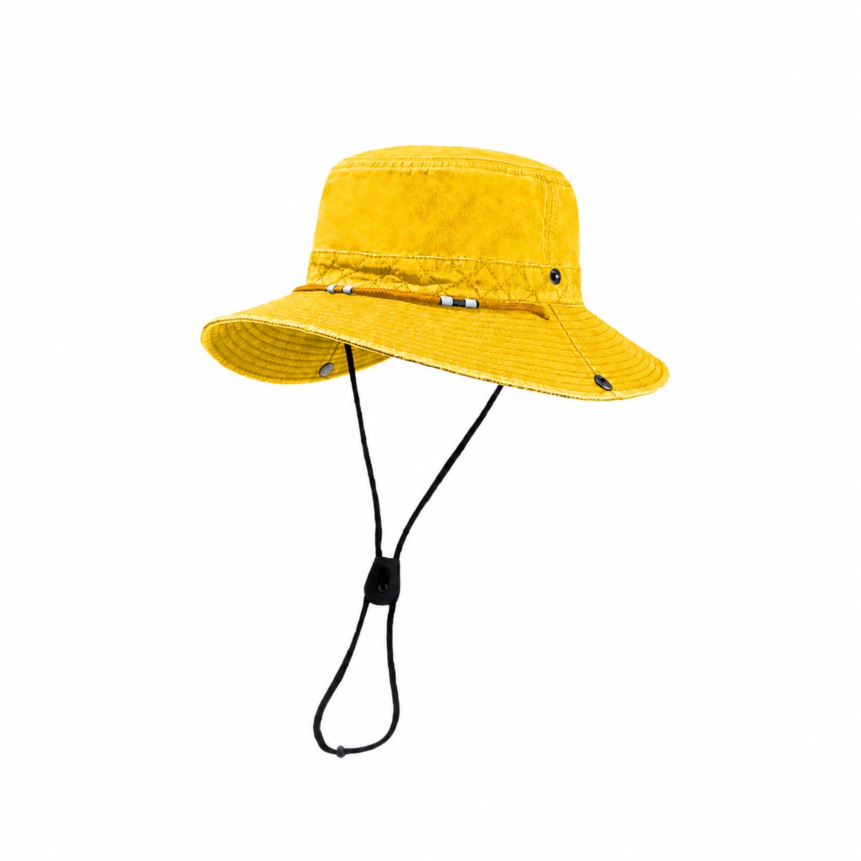 Polyester Chin Cord Bucket Sun Hat — Yellow