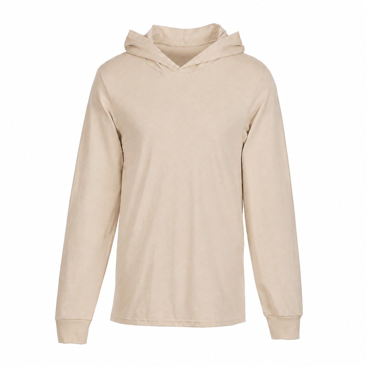 Cotton Jersey Hooded Long Sleeve Shirt — Beige