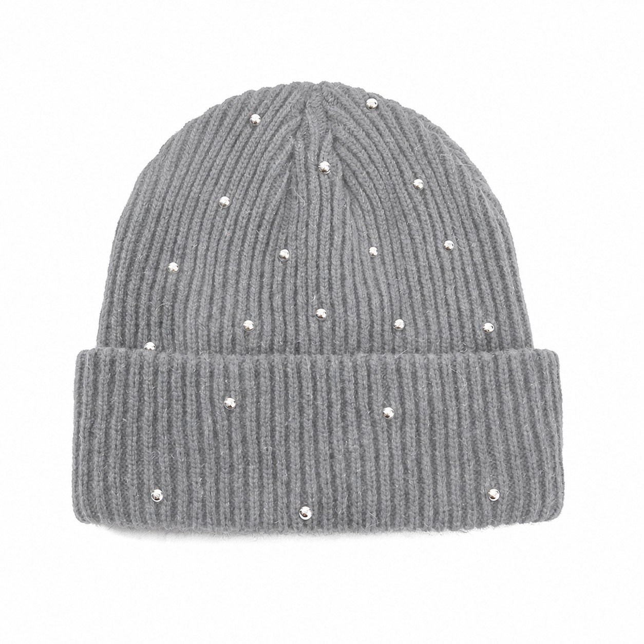 Polyester Rhinestone Cuffed Beanie — Gray