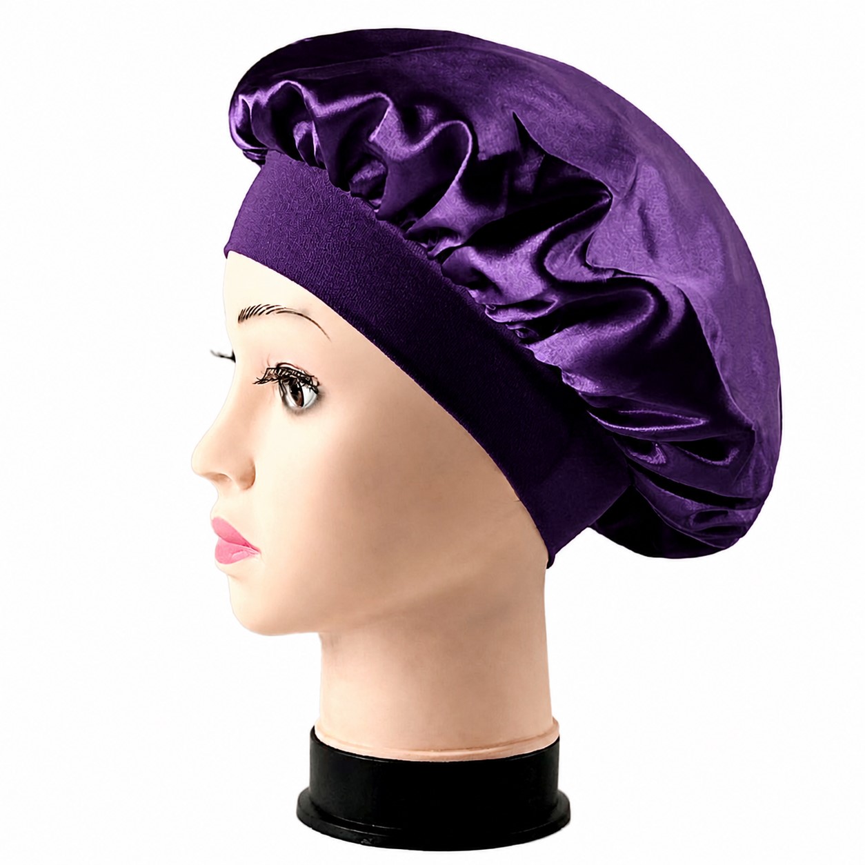 Satin Wide Band Sleep Bonnet — Dark Purple