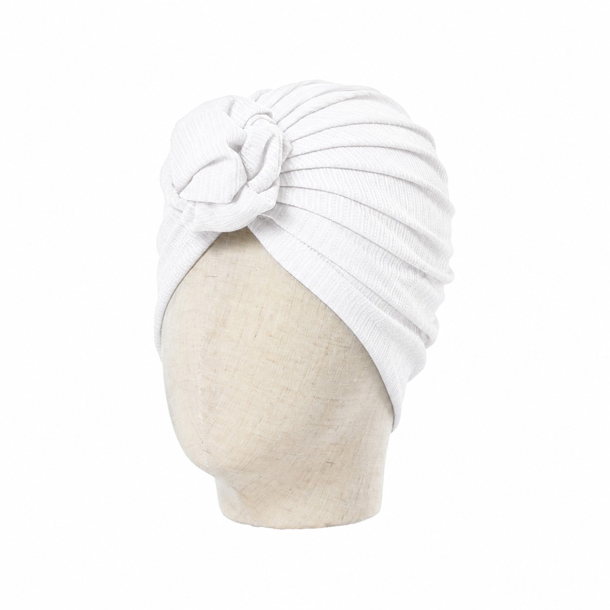 Pleated Polyester Knot Headscarf Hat — White