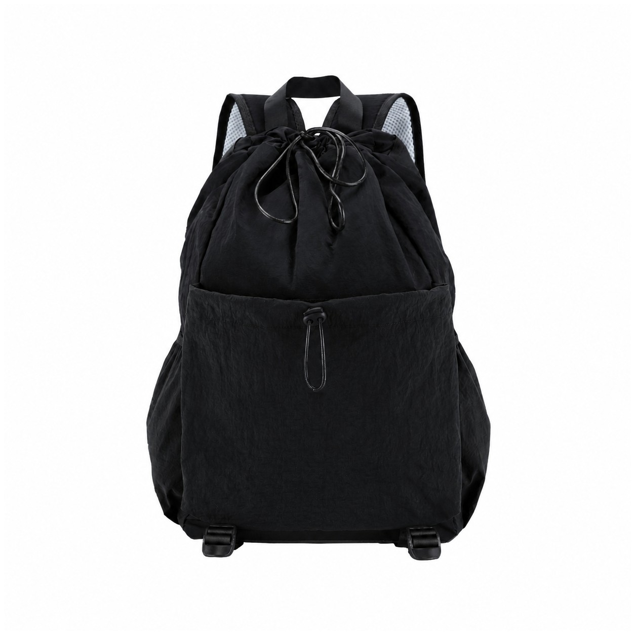 Button Closure Sports Drawstring Bag — Black