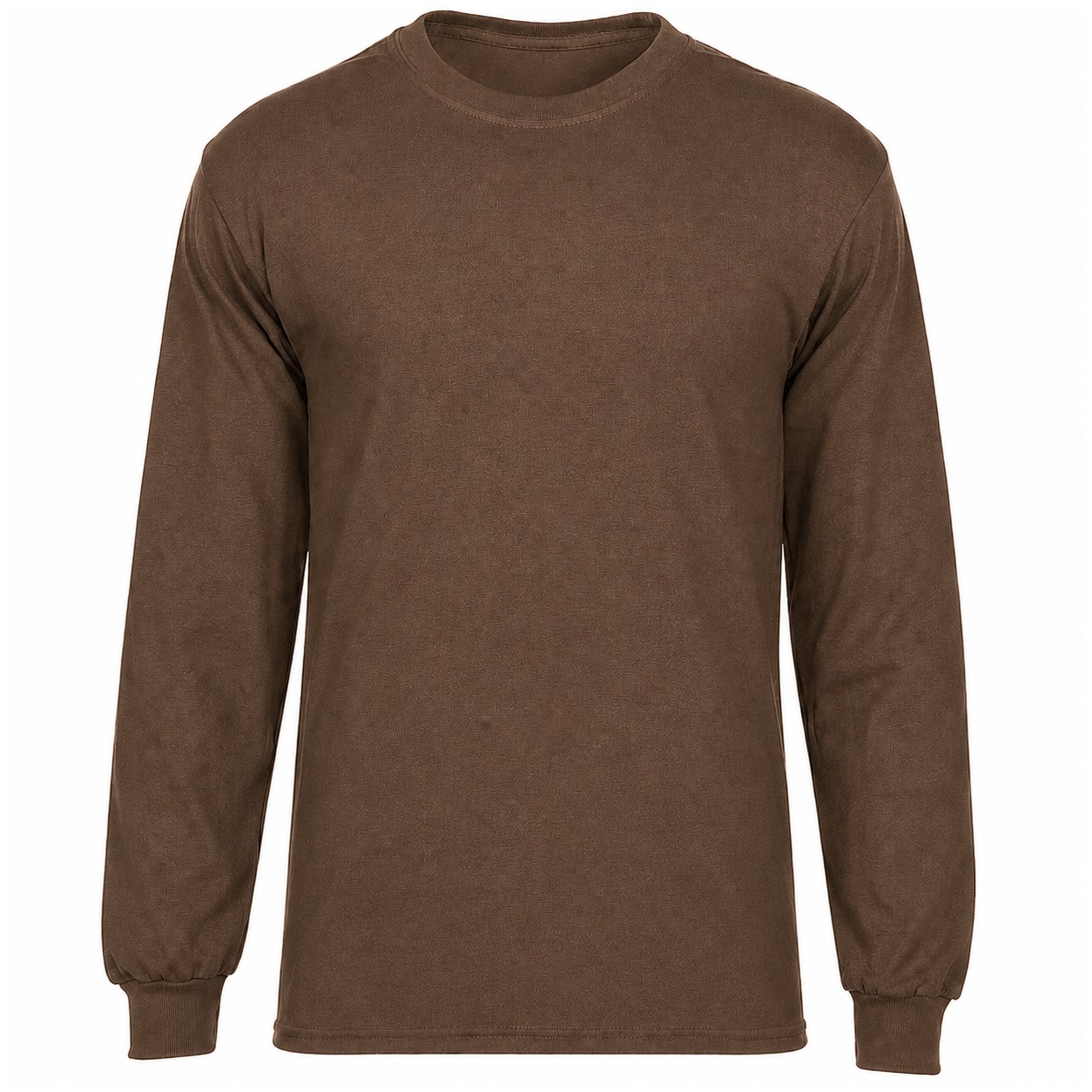 Long Sleeve Cotton Polyester Crew Shirt — Brown