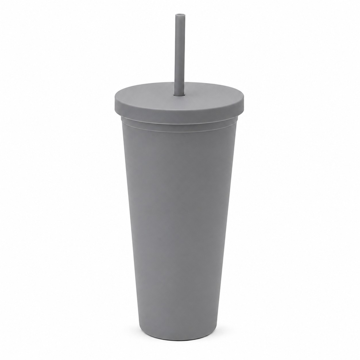 Double Wall Plastic Straw Tumbler — Gray