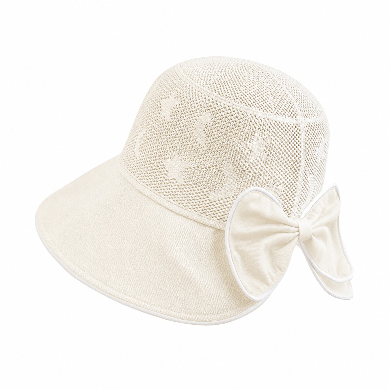 Polyester Bow Bucket Sun Hat — Off White