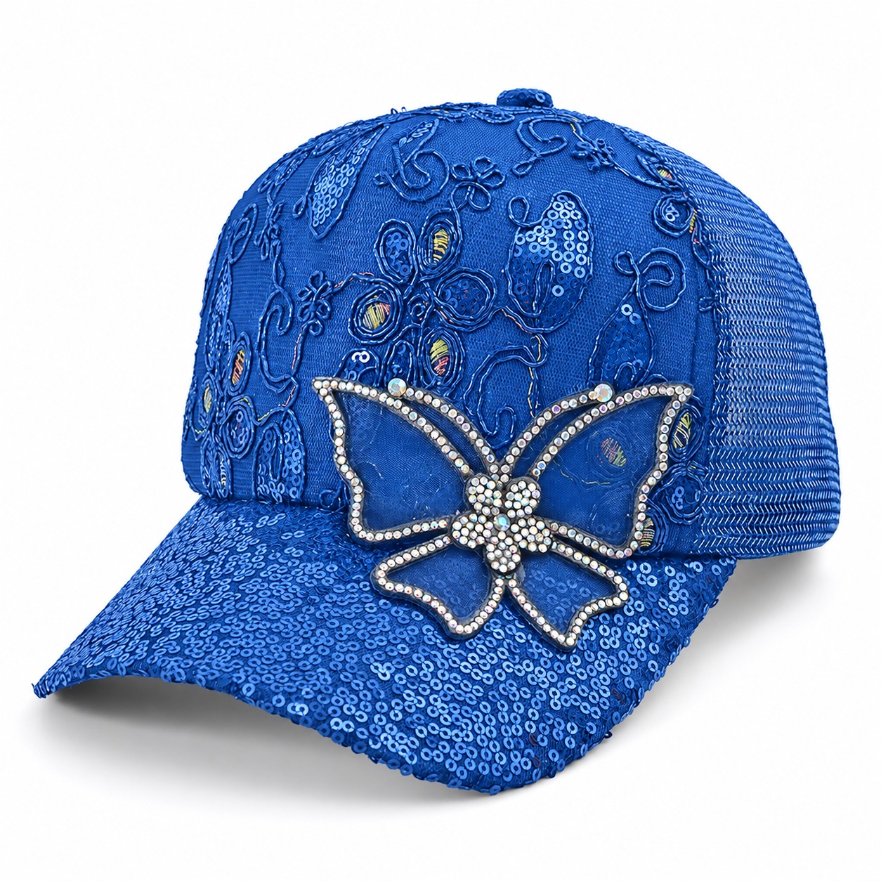 Butterfly Rhinestone Mesh Baseball Cap — Blue