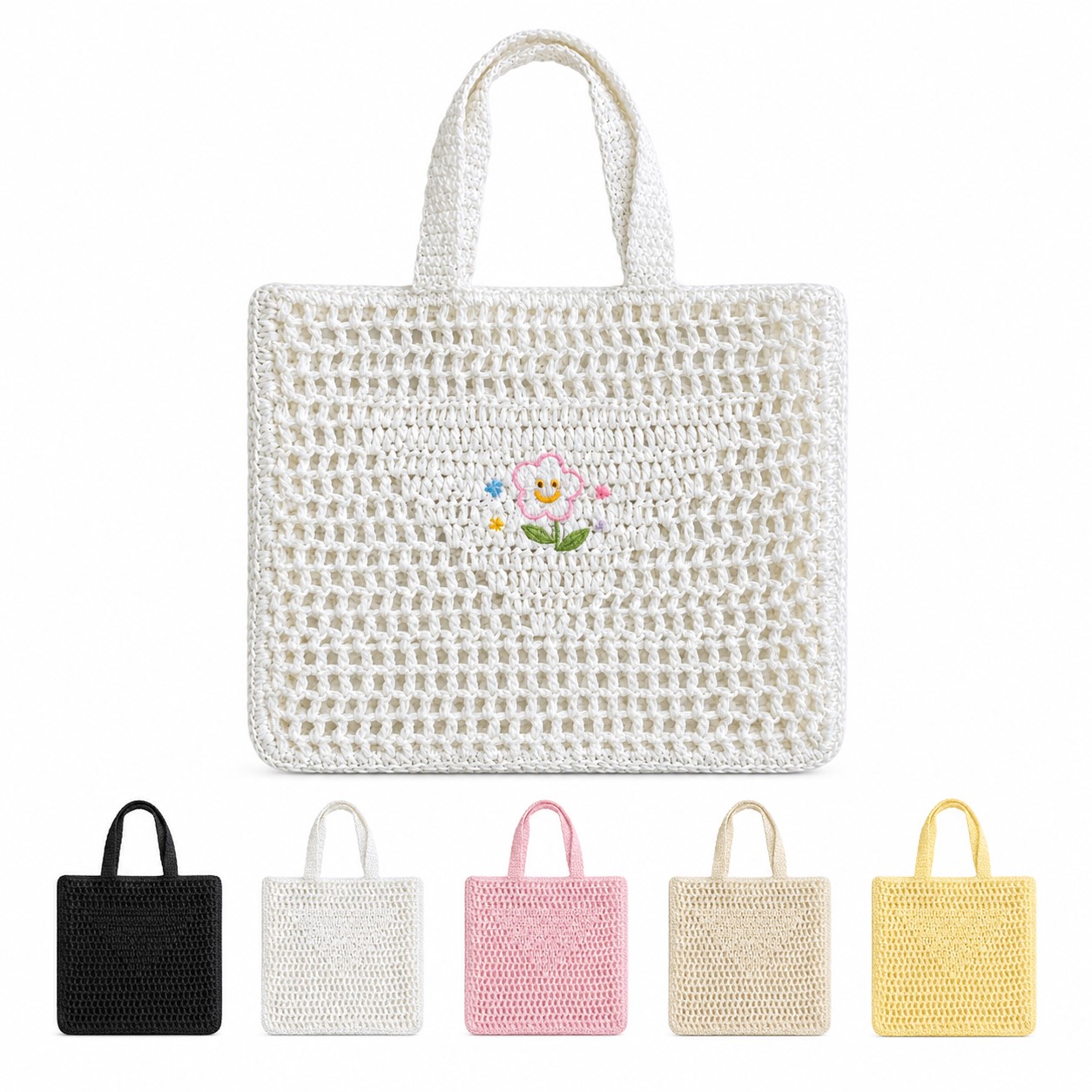 Polyester Straw Look Open Weave Tote