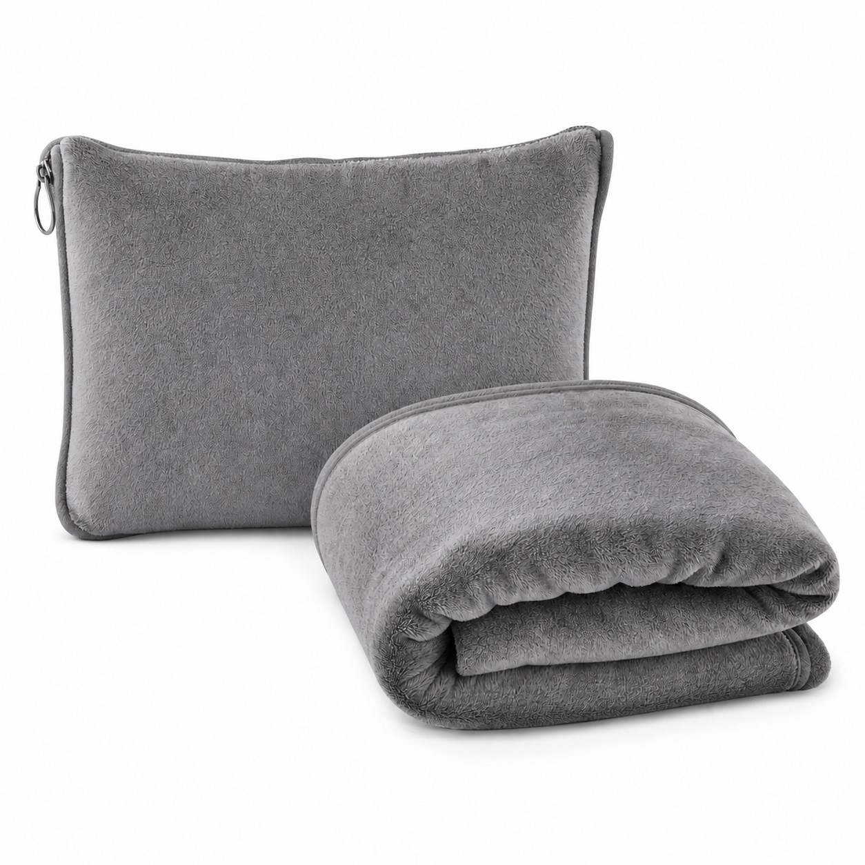 Fleece Travel Blanket Pouch Set — Gray