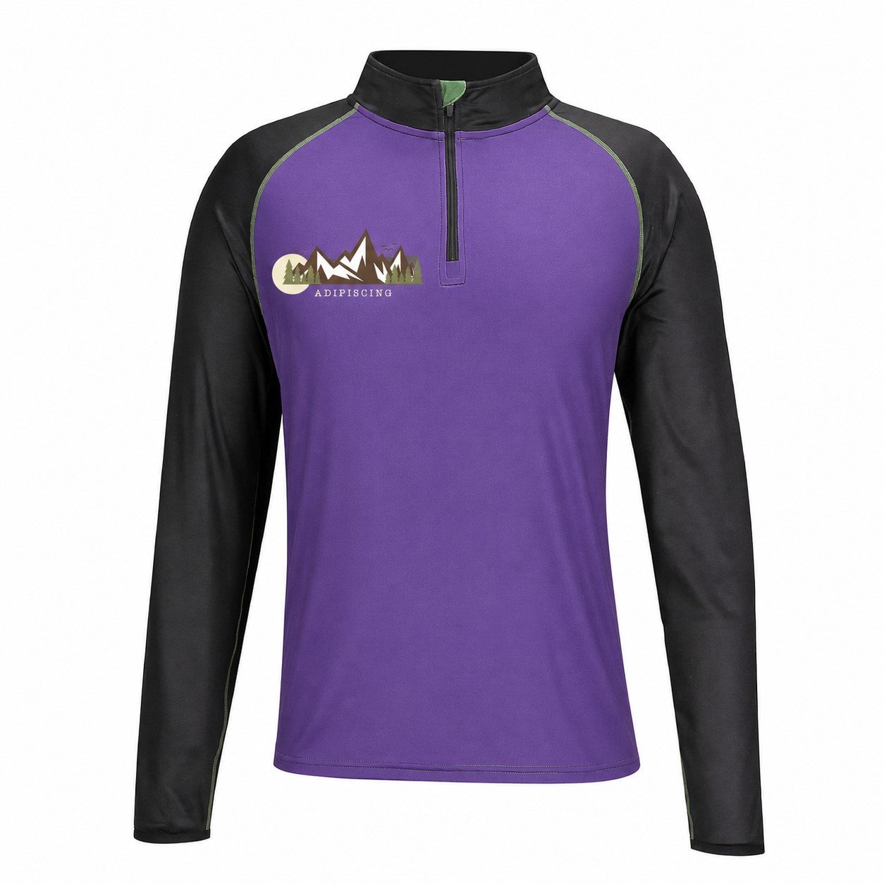 Quarter-Zip Neckline Raglan Sleeves Sweatshirt — Purple