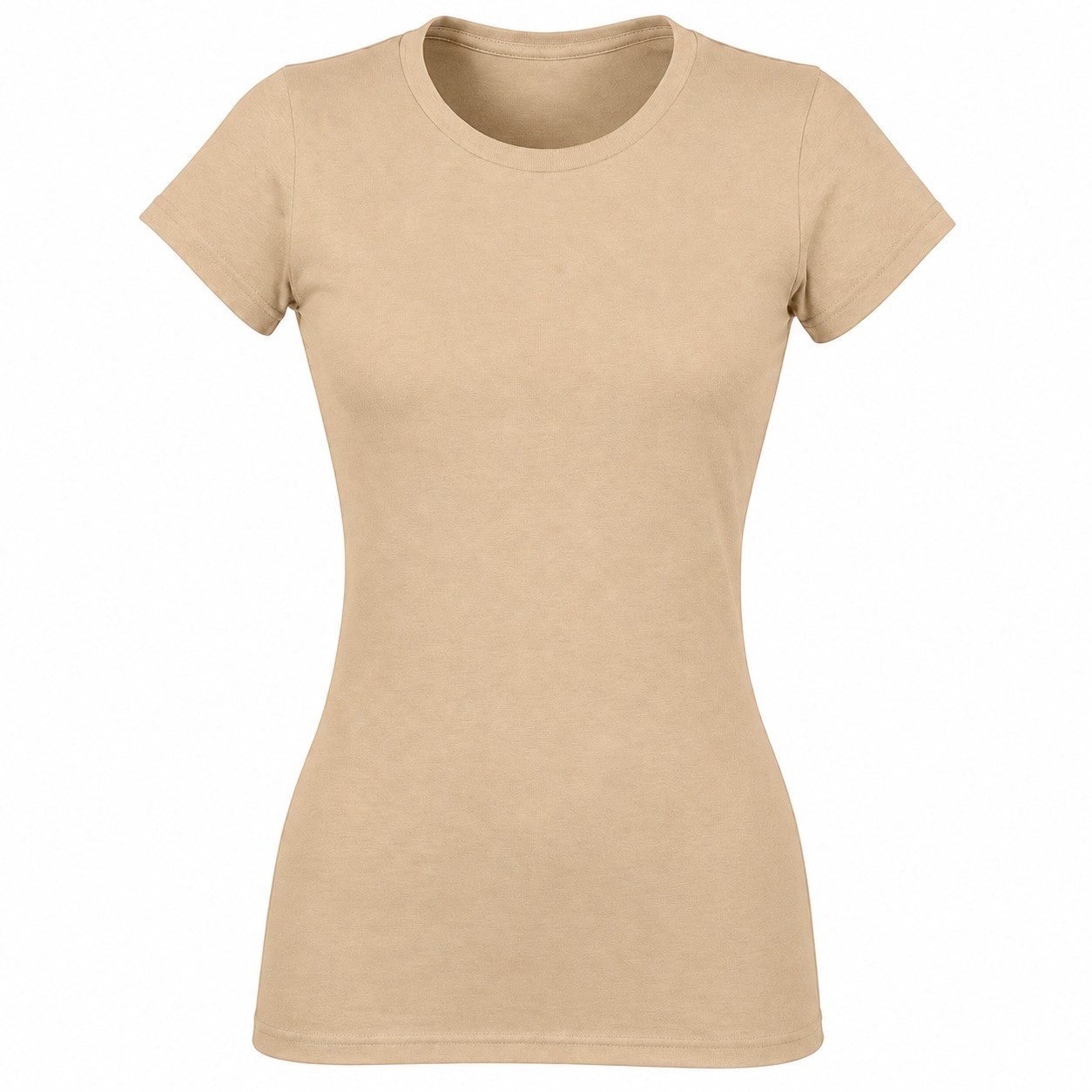 Fitted Ladies Cotton Crewneck Tee — Beige