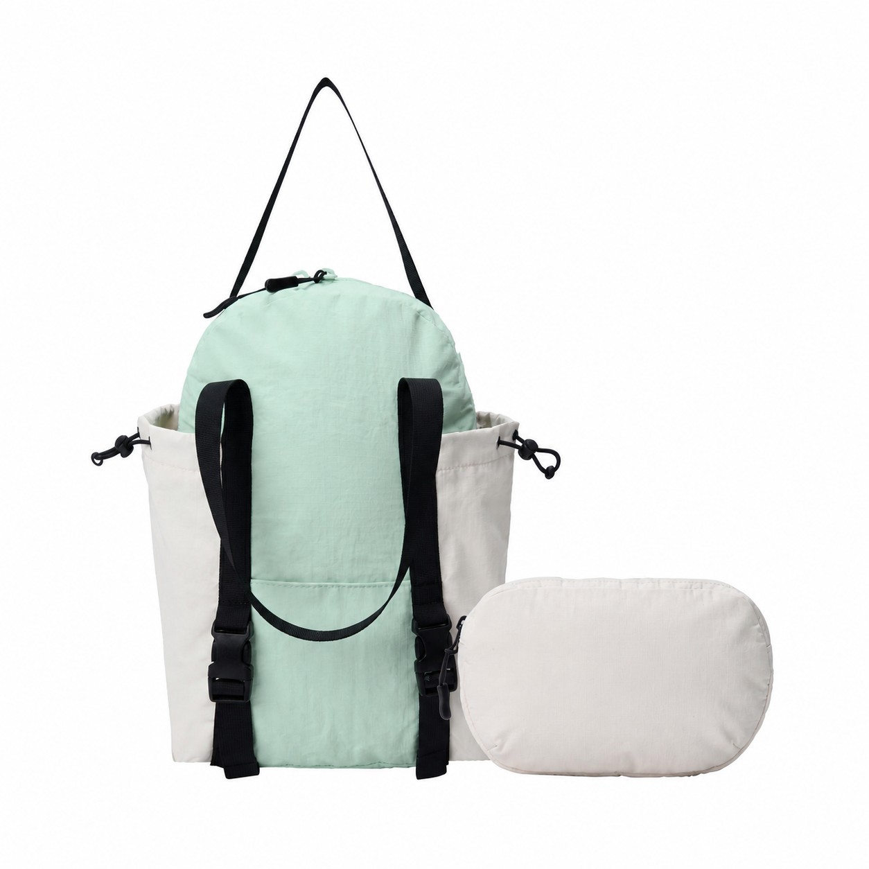Nylon Zippered Storage Backpack — Beige/Light Green