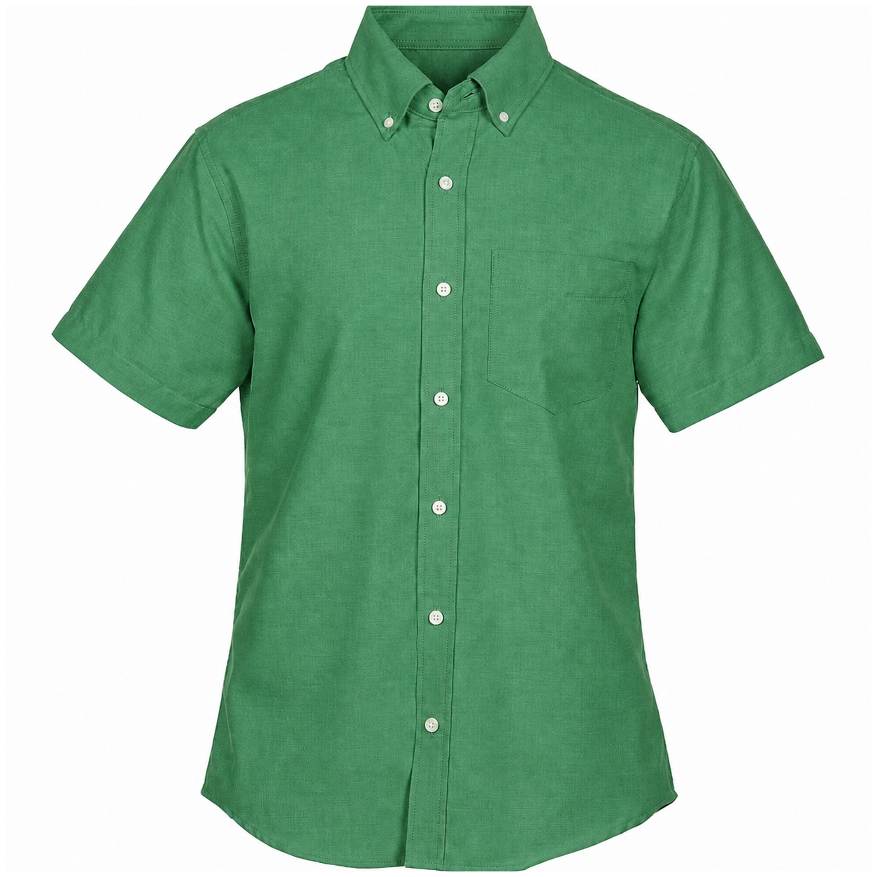 Cotton Polyester Short Sleeve Button Shirt — Green