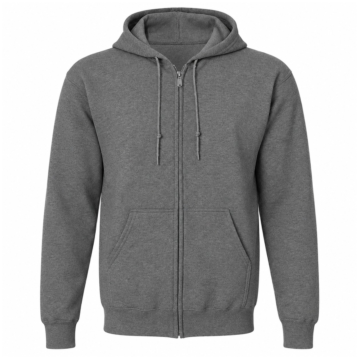Full Zip Cotton Polyester Fleece Hoodie — Gray
