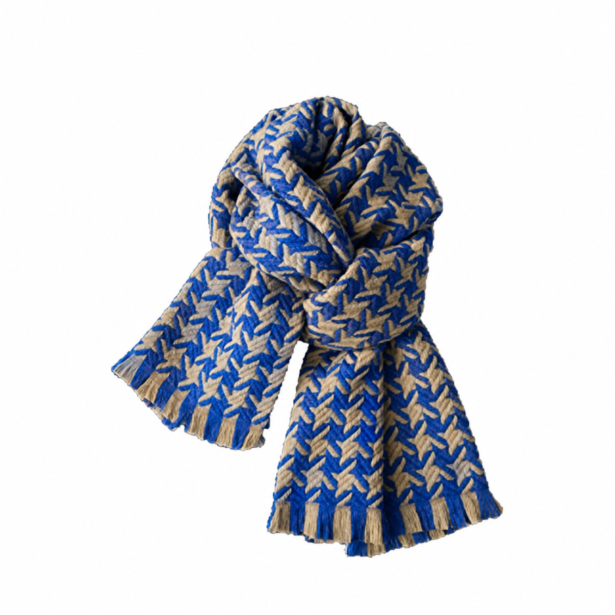 Braided Polyester Knitted Scarf — Blue