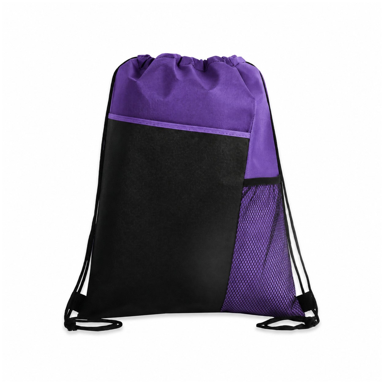 Tri-Color Mesh Drawstring Backpack — Purple