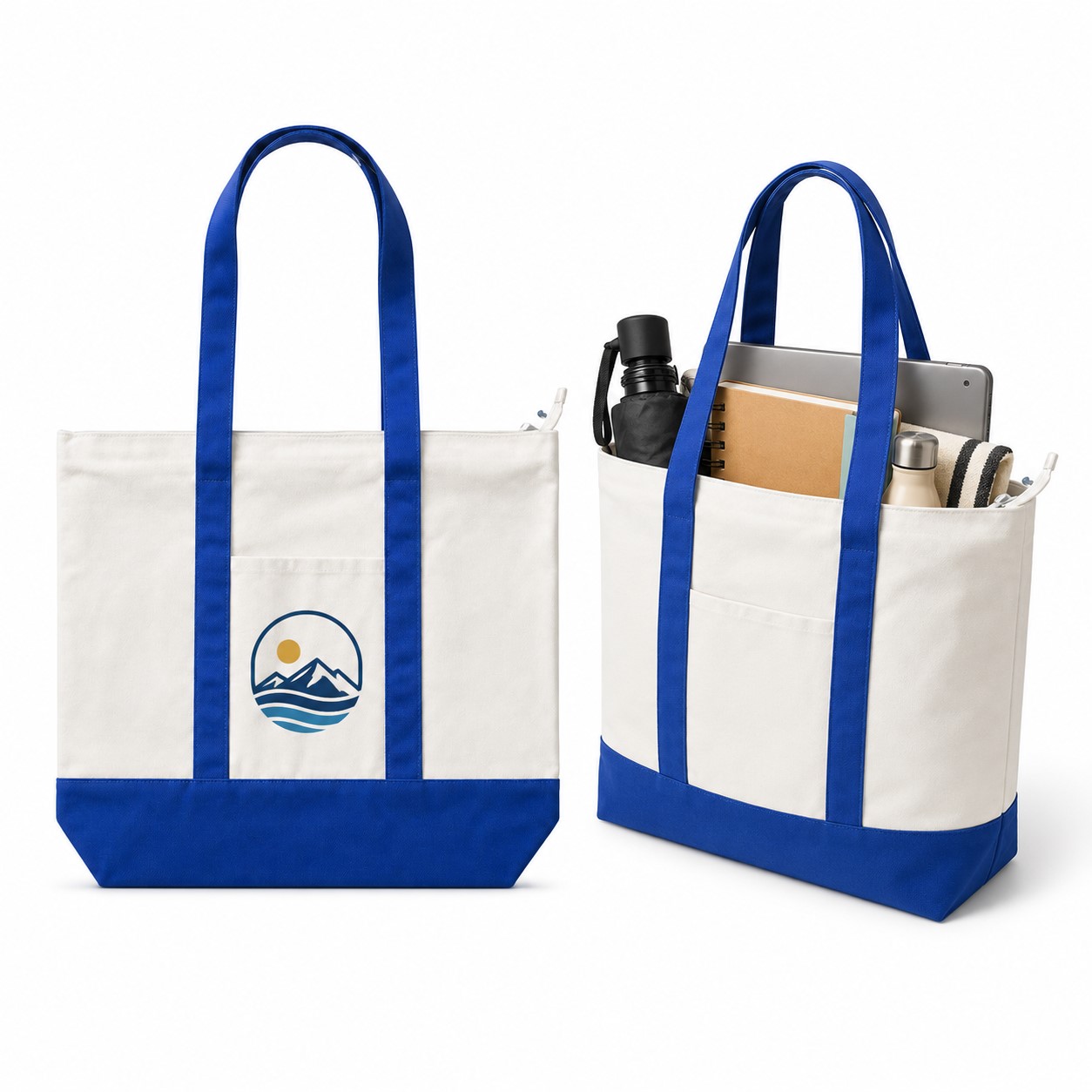 Tall Cotton Canvas Tote With Top Zipper