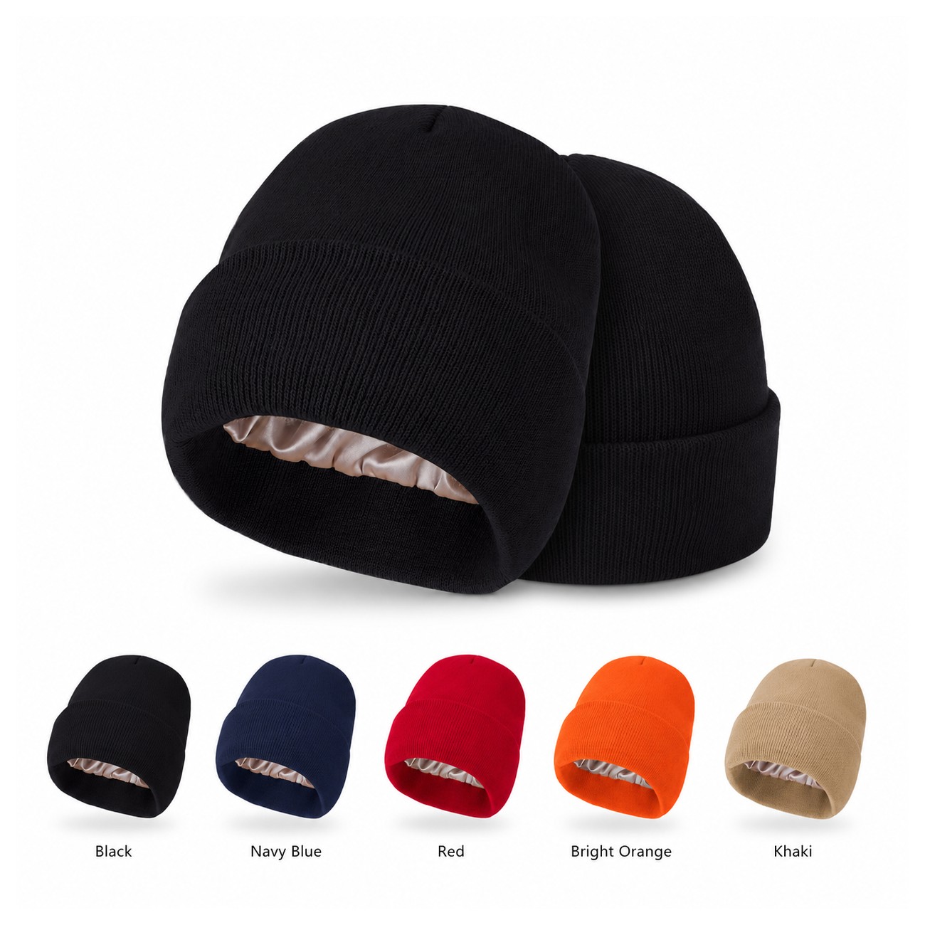 8.66-Inch Satin-Lined Acrylic Knit Beanie