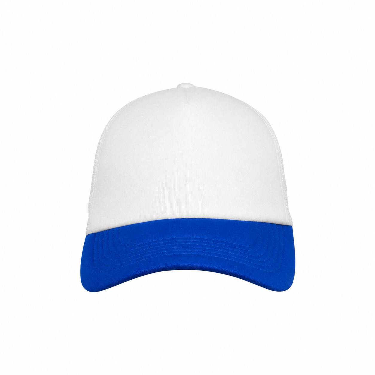 22.8-Inch Five-Panel Foam Trucker Cap — White/Royal Blue