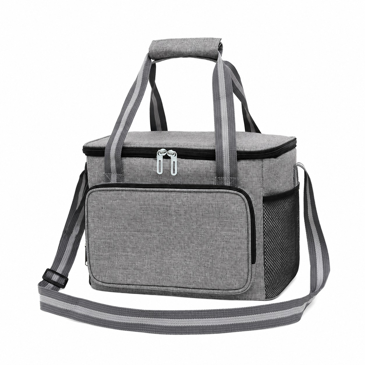 Zippered Oxford Lunch Cooler Bag — Gray