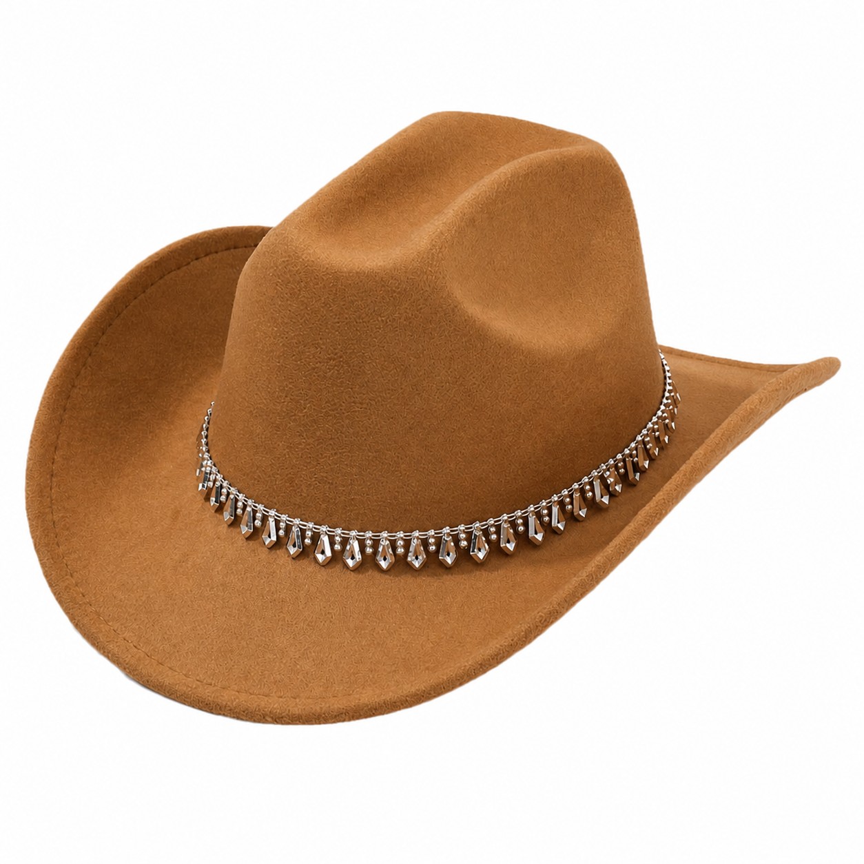Rhinestone Band Polyester Cowboy Hat — Camel Brown
